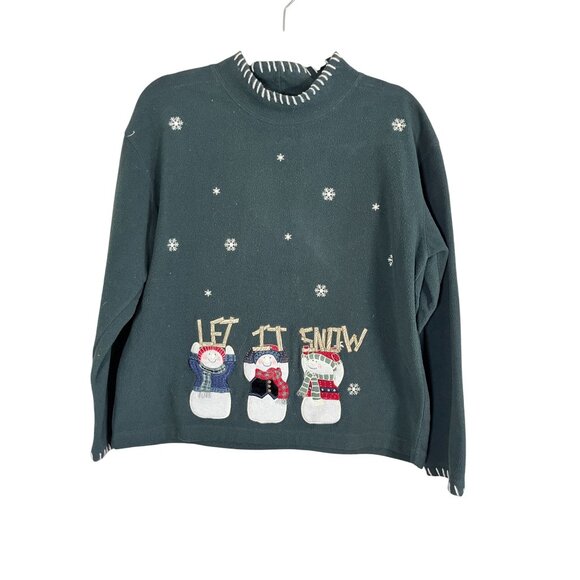 Christopher Banks Christmas Holiday Sweater Green M Fleece Snowman Festive 80s - Picture 1 of 13